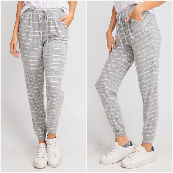 Store Closing‼️ Gray & White Stripe Joggers - Picture 4 of 6